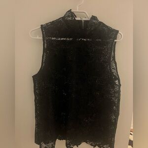 H&M Black Lace Sleeveless Mock Neck Top